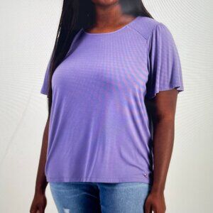 TOMMY HILFIGER Womens Purple Stretch Flutter Sleeve Crew Neck T-Shirt Plus 3X